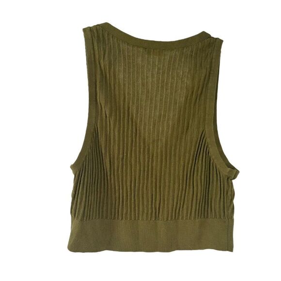 Free People Saturday Morning Crop Top Green Size L V Neck Knit Sleeveless Ribbed - Picture 5 of 5